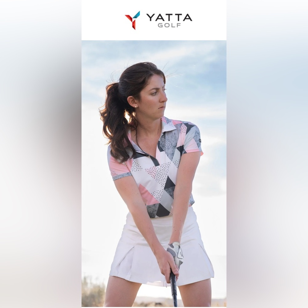Women’s Pink & Gray Geometric Polo Top